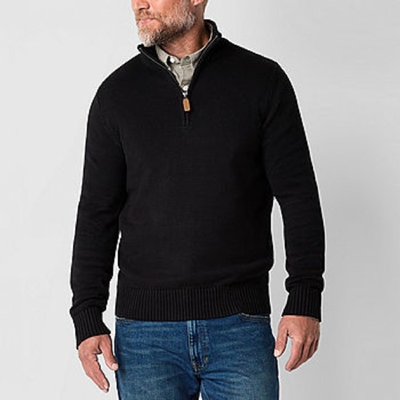 St. John’s Bay Black Quarter Zip Pullover Mock Neck Long Sleeve Sweater size XL - Picture 1 of 8